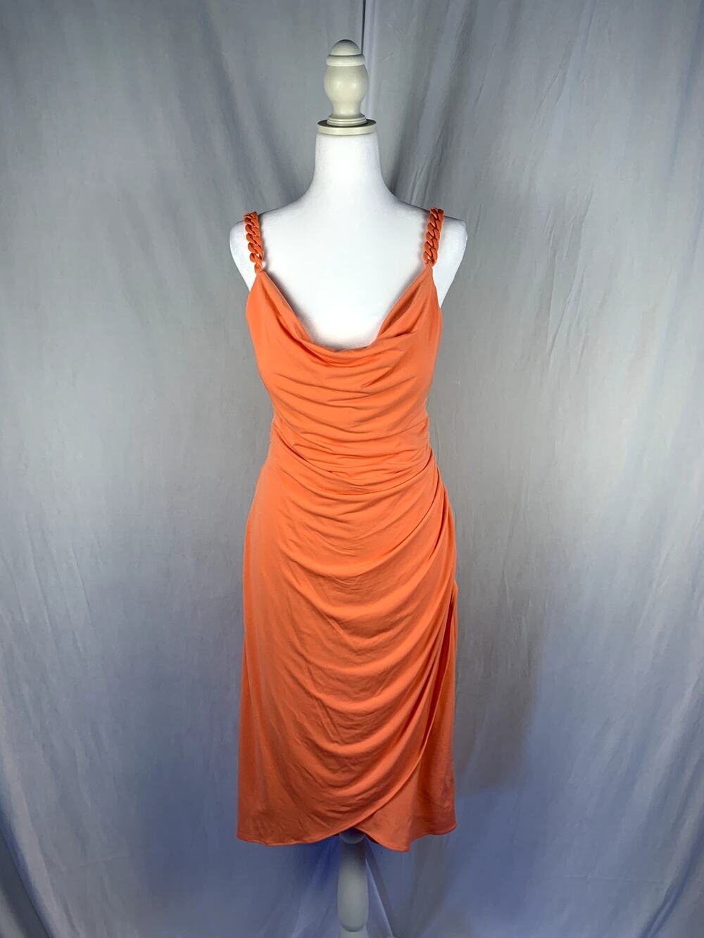 Siena Women’s Size 10 Coral Chain Trim Sleeveless Bodycon Midi Dress NWT